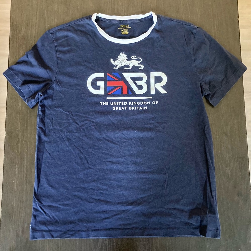 Polo Ralph Lauren Great Britain Blue Short Sleeve Ringer T-Shirt Size M
